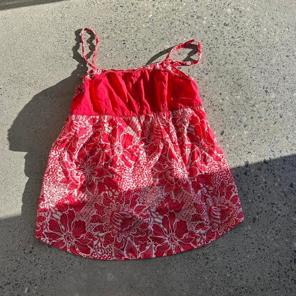 Announcements Women’s Small Cami Red Floral Cotton Tank To Boho Y2K Early 2000s